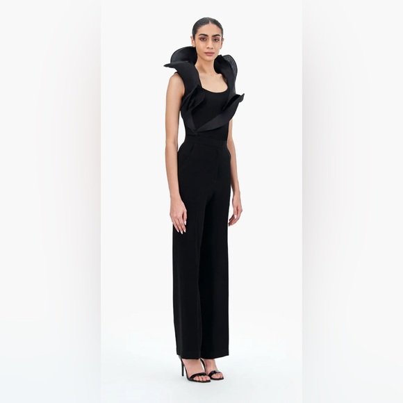STUNNING GAURAV GUPTA BLACK RUFFLE WREATH TOP IN CREPE W OVERLAID ORGANZA 6 NWT - Picture 3 of 8
